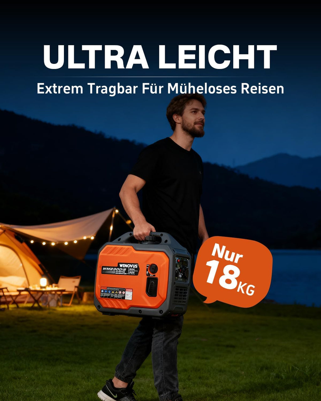 Generador eléctrico inversor de gasolina, supersilencioso y portátil, 1900W, 4 tiempos, con toma de 230V y USB, generador de emergencia para cortes de luz, camping, caravana, autocaravana y garaje