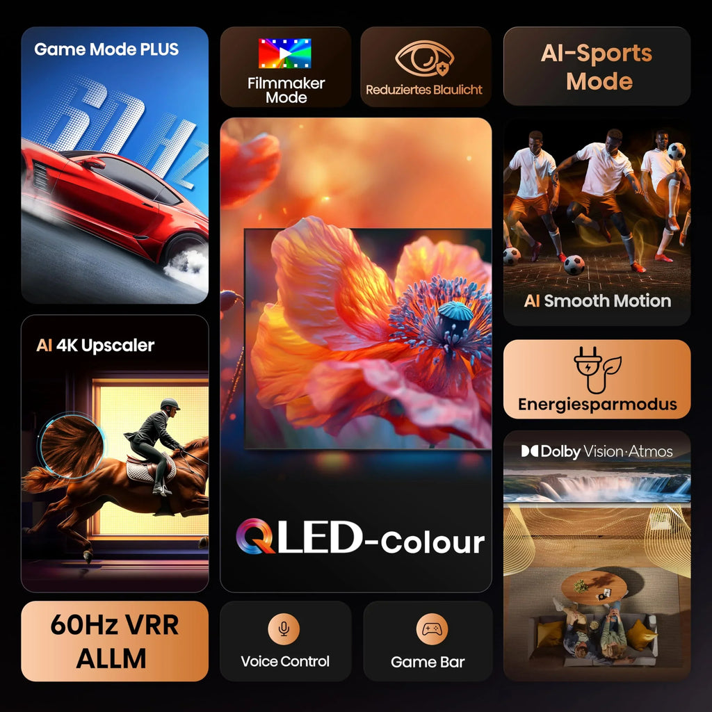 Televisor Hisense 43E7Q, 43 pulgadas, 4K UHD QLED, Smart TV, Game Mode Plus, Filmmaker Mode, Dolby Vision Atmos, HDR10, HLG, HDR Immersive, AI 4K Upscaler, Dolby MS12, DTS X, control por voz [2025]