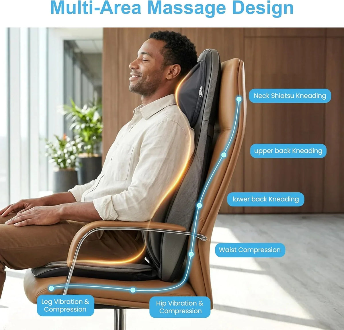 Cojín de masaje Shiatsu para espalda y cuello, masaje de amasamiento 2D/3D con calor, compresión de aire y ajuste para toda la espalda