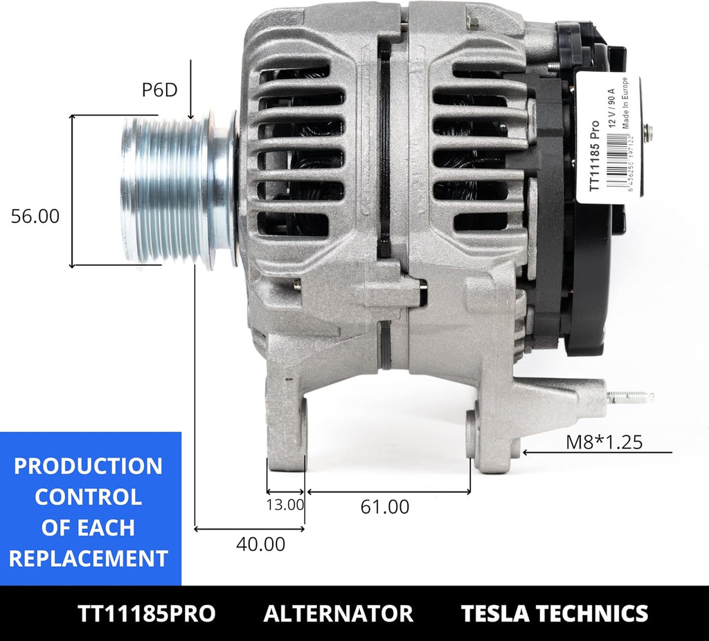 ALTERNATEUR TESLA TECHNICS TT11185 PRO 12V, 90A, compatible avec AUDI, FORD, SEAT, SKODA, VOLKSWAGEN. Excellente relation qualité-prix. Installation facile et garantie.