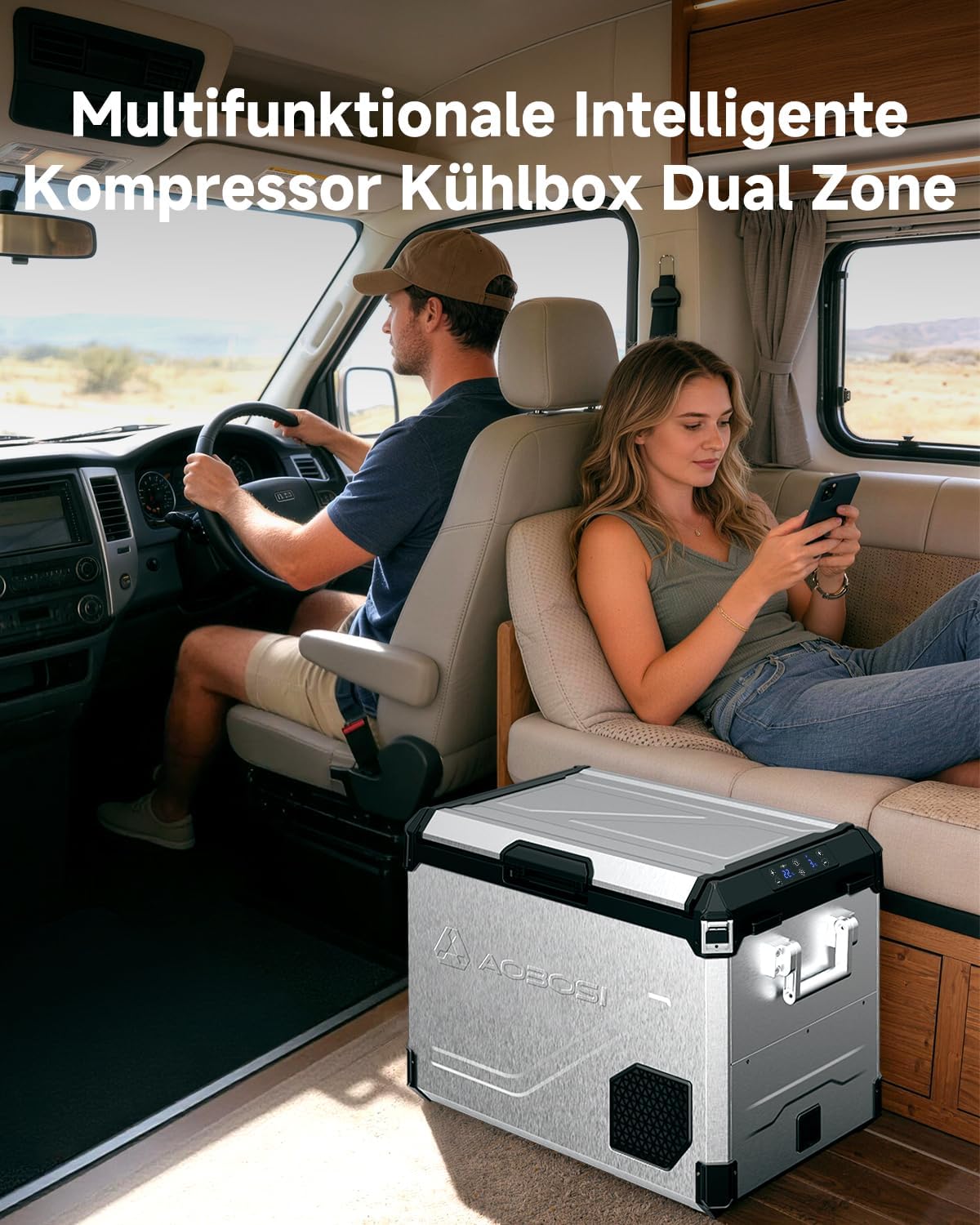 Nevera portátil de compresor AAOBOSI 45L de doble zona hasta -20℃, carcasa de acero inoxidable e interior de aluminio, 12/24V CC y 230V CA, nevera de compresor para coche, barco, camping y todoterreno