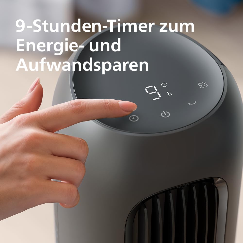 Ventilador de torre Philips serie 5000. Potente flujo de aire de 8,0 m/s, ultra silencioso de 24 dB, bajo consumo energético, mando a distancia, 5 niveles de velocidad, modo sueño, temporizador de 9 h, oscilación de 80° (CX5540/01)