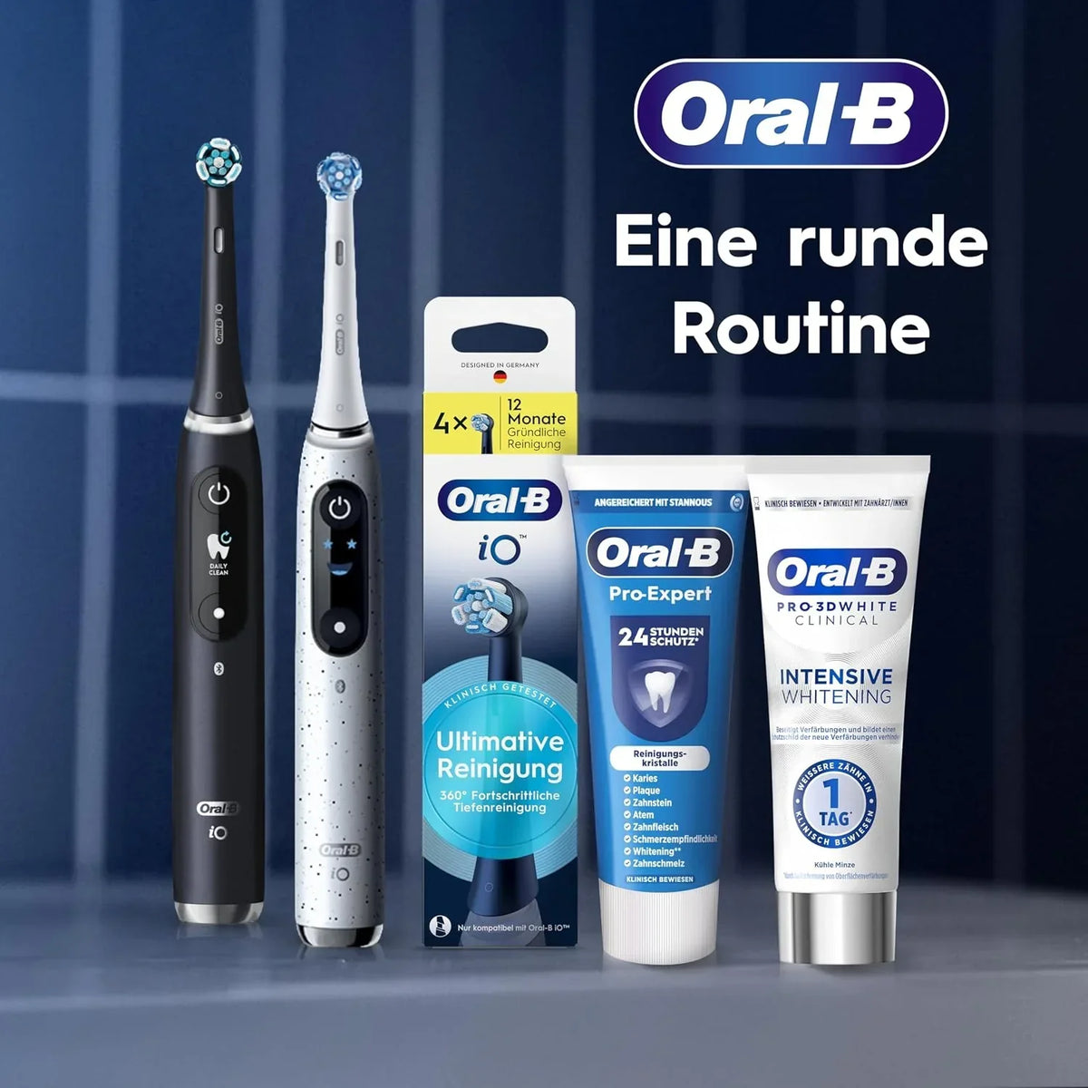 Cepillo de dientes eléctrico recargable iO Series 9 con cabezales, 7 modos de limpieza, control de presión inteligente, cabezal redondo, negro