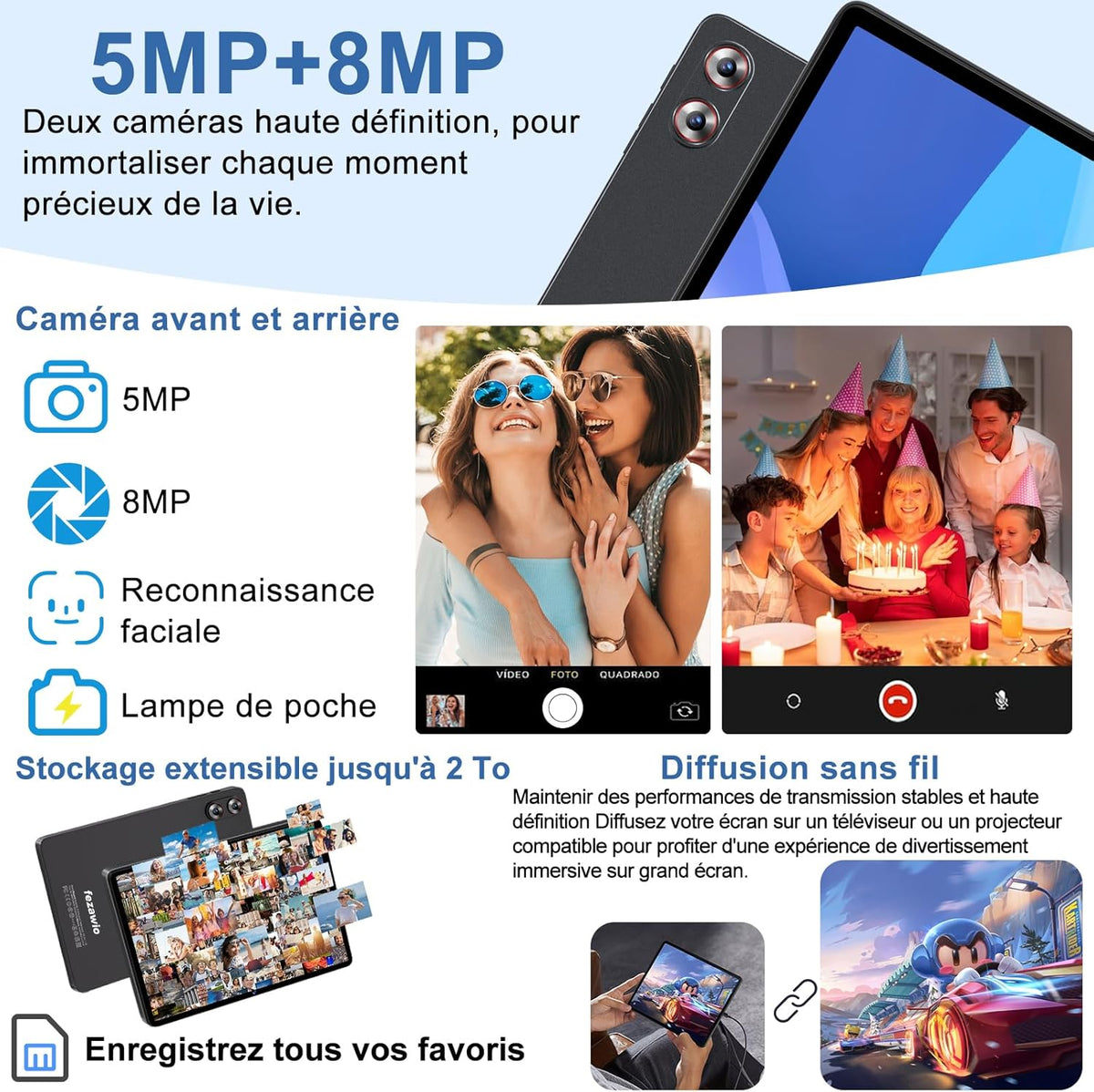Tableta Android 15 con 5G WiFi 10 pulgadas 30 GB RAM + 128 GB ROM (2 TB ampliable), Widevine L1, Octa-Core 2.0 GHz/8000 mAh/8+5 MP/Altavoces duales, tabletas con teclado+ratón y funda-gris