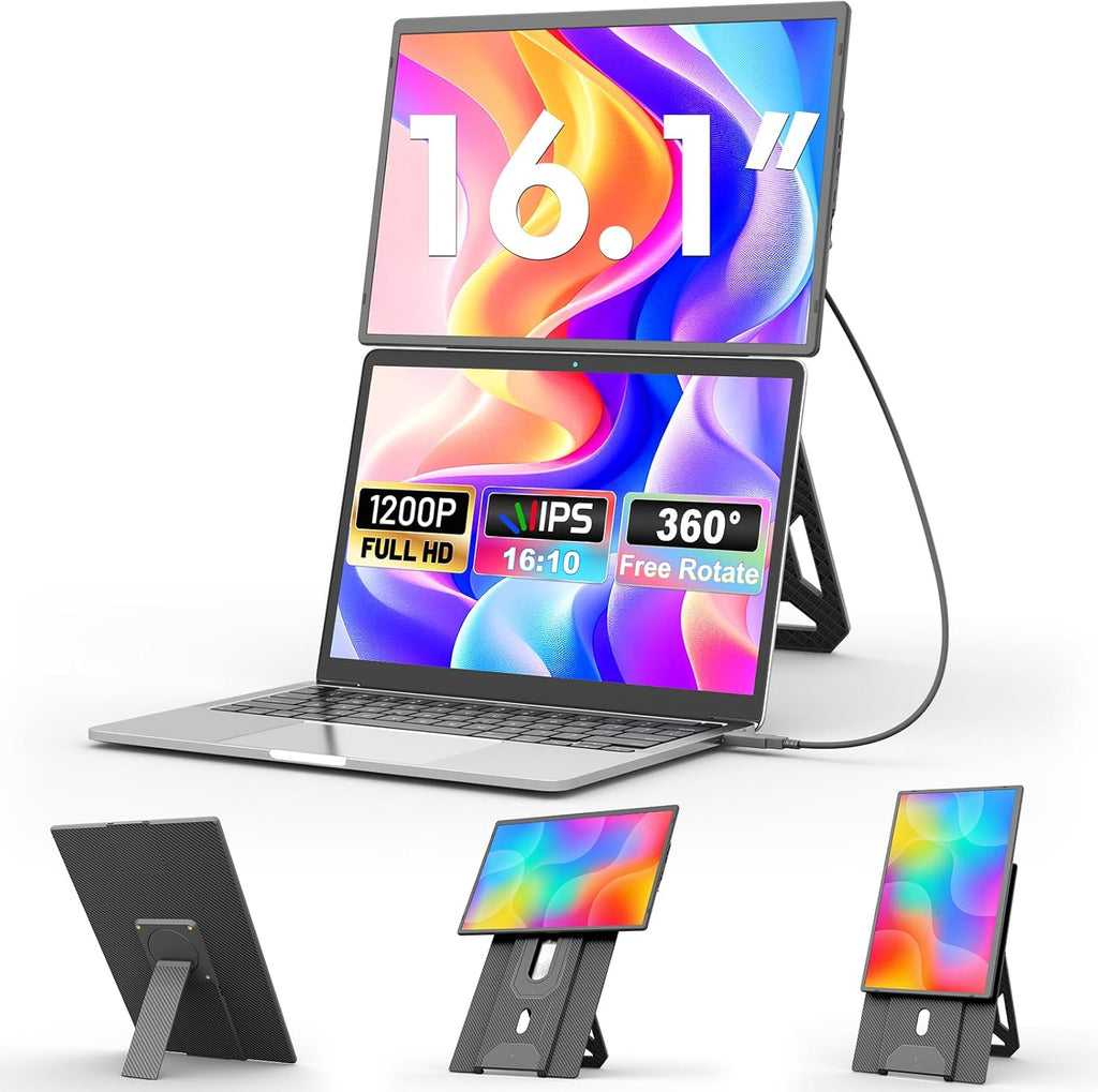 domyfan Pantalla portátil FHD 1200P de 16,1", pantalla dual con soporte magnético de 360°, extensión de pantalla para portátiles de 13 a 17,3", Plug & Play para Windows/Mac/PC/Xbox/PS5