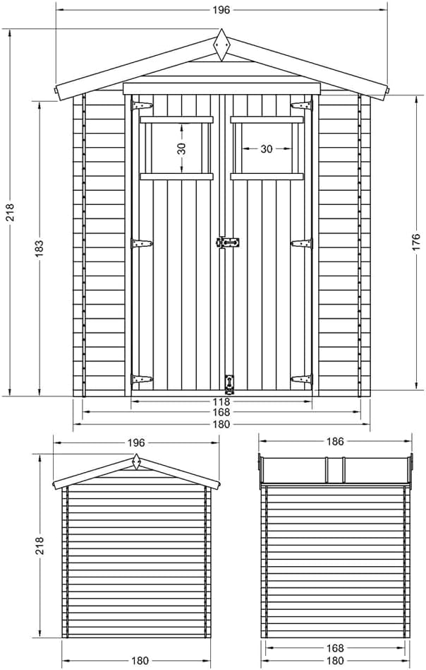 Caseta de jardín de madera - Cobertizo de madera 196x186x218 cm / 2,82 m2 - Cobertizo de almacenamiento para jardín - Caseta para bicicletas - TIMBELA M320