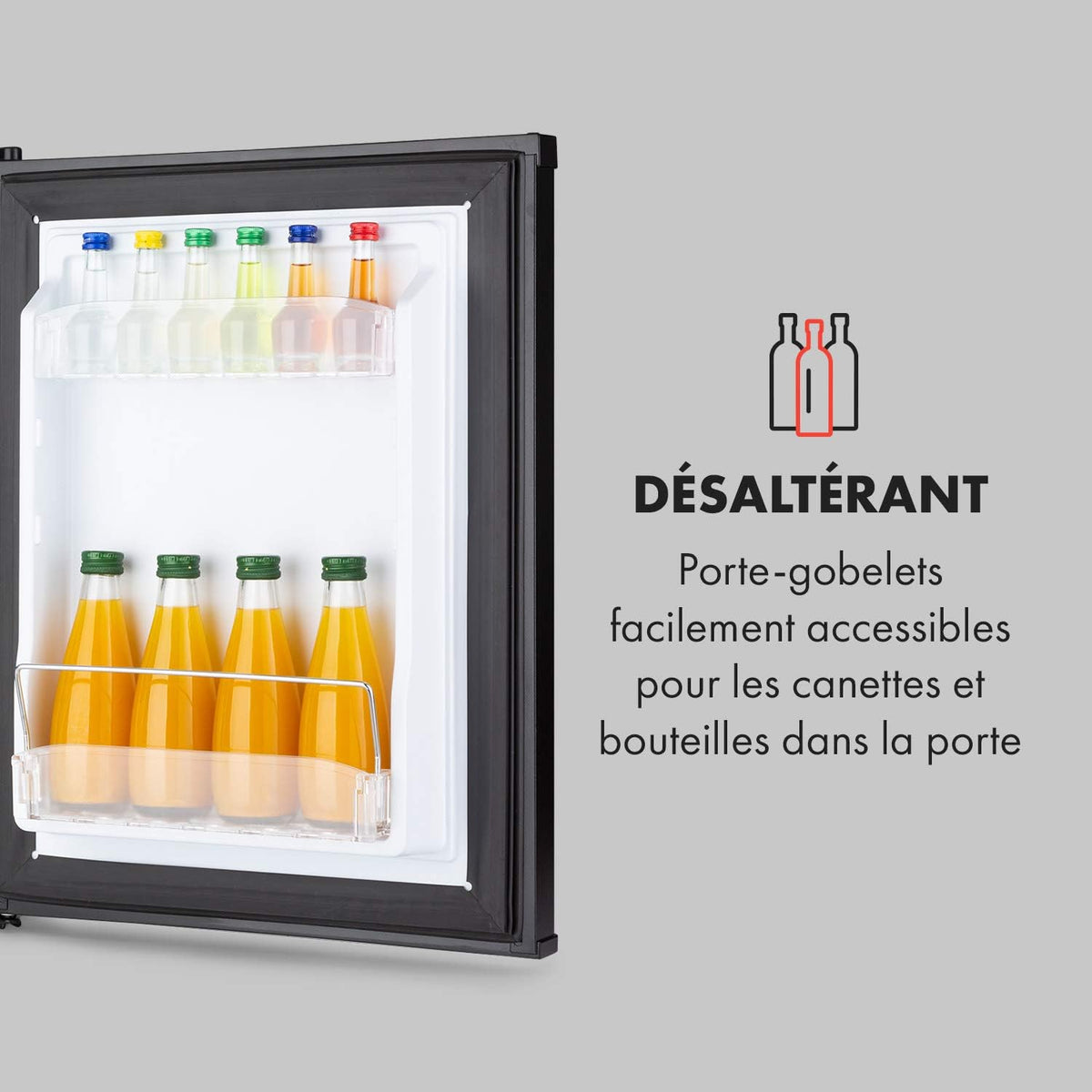 KLARSTEIN Happy Hour Mini nevera silenciosa para habitación/cosméticos, ultracompacta, minibar, refrigerador para alimentos, bebidas, estantes ajustables, mini nevera para camping, coche, 5-15°C, 40L