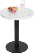 Mesa de comedor Mingone pequeña y redonda de 60 cm, mesa de cocina con tablero de mármol y pata metálica para salón, balcón y comedor, blanca