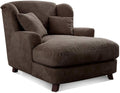 Sillón XXL Cavadore Assado / Sillón tapizado grande con patas de madera y asiento amplio / Incl. 2 cojines decorativos / 109 x 104 x 145 / Tejido de textura marrón oscuro