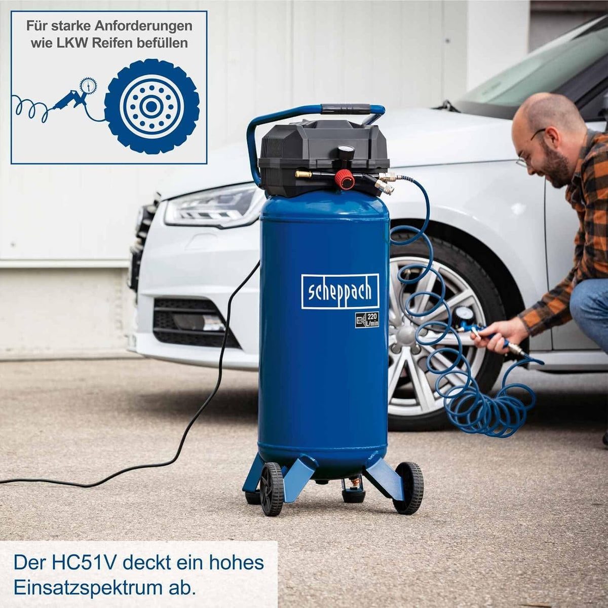 Compresor de aire vertical Scheppach HC51V | Depósito de 50 L, 10 bar