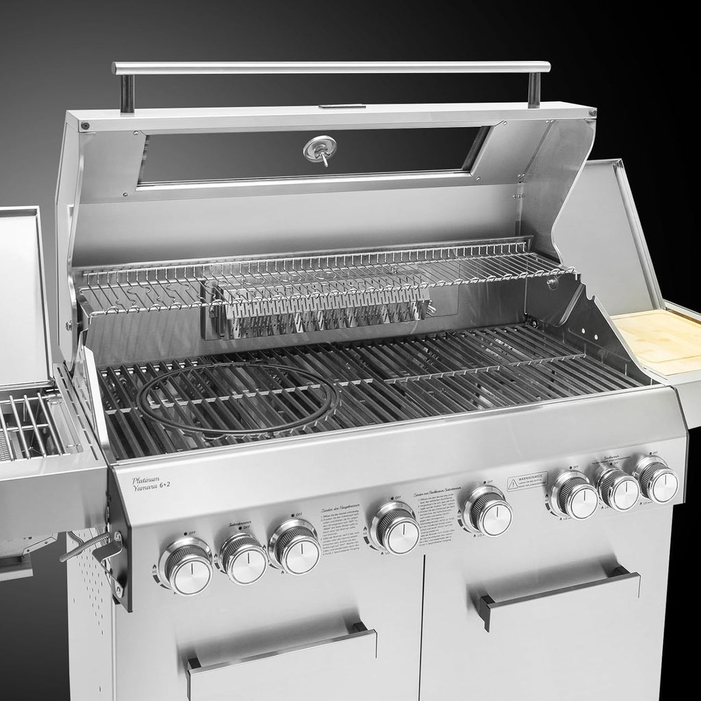 TAINO PLATINUM YAMARA 6+2 Barbacoa de gas Acero inoxidable 6 quemadores Quemador lateral cerámico Quemador trasero cerámico Encendido piezoeléctrico Parrilla de hierro fundido