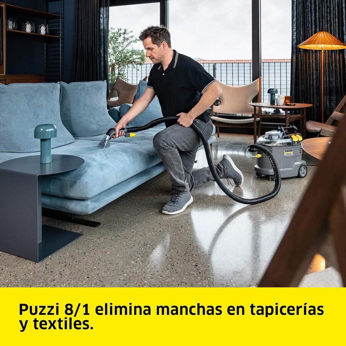 Kärcher Lava-aspiradora Puzzi 8/1, para tapicerías y superficies textiles, depósito: 8 l, caudal de pulverización: 1 l/min, rendimiento de superficie: 12-18 m²/h, peso: 8,6 kg, boquilla para tapicerías