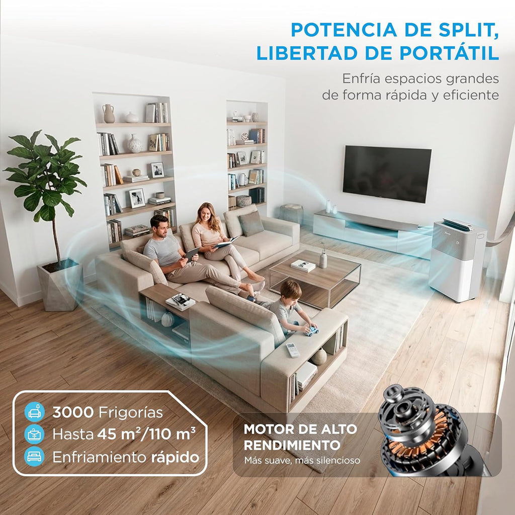 Aire Acondicionado Portátil Midea Portasplit 4 en 1 | 3000 frigorías / 12000 BTU | Split portátil de bajo consumo con modo silencio | Deshumidificador, calefactor, ventilador y climatizador para hasta 45 m2