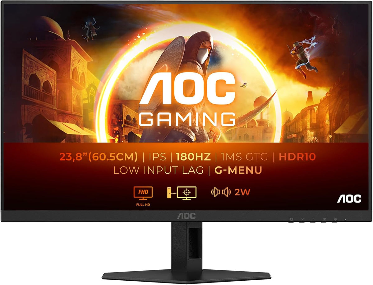 AOC Gaming 24G4XED - Monitor de 24 pulgadas FHD, 180 Hz, 1 ms, FreeSync Prem., G-Sync comp., HDR10 (1920x1080, HDMI 2.0, DisplayPort 1.4) Negro/Gris