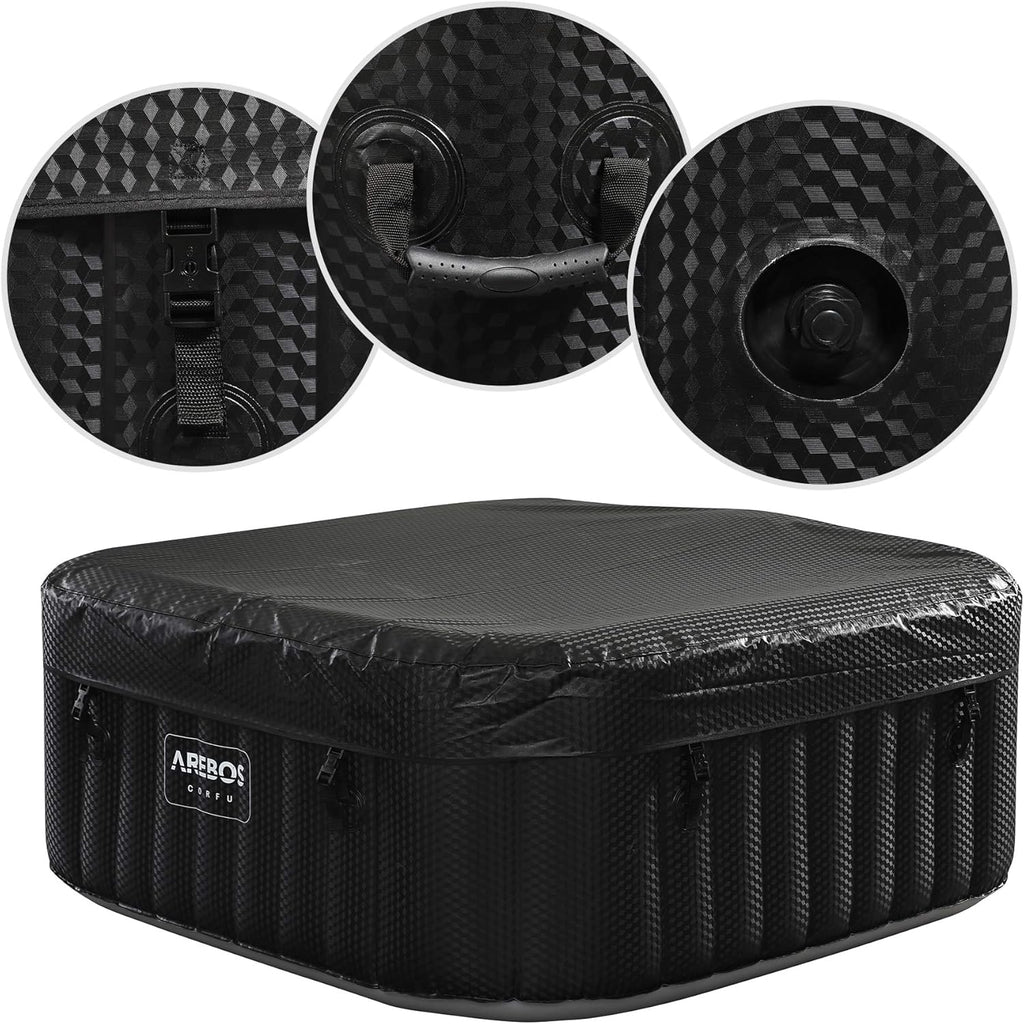 Jacuzzi Arebos | 154 x 154 cm | con iluminación LED | inflable | cuadrado | interior y exterior | 4 personas | 100 chorros de masaje | con calefacción | 600 L | incluye cubierta | Bubble Spa y masaje de bienestar
