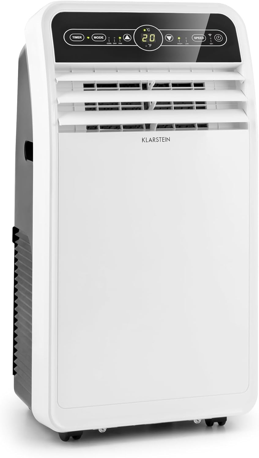 Aire acondicionado portátil Klarstein con manguera de escape, unidad 4 en 1 con ventilador, deshumidificador y modo nocturno, aire acondicionado pequeño y portátil para el hogar y la oficina, bajo consumo, 9000 BTU