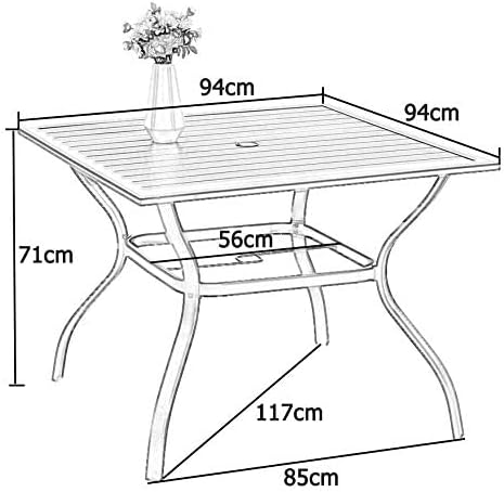 Mesa de jardín PHI VILLA resistente a la intemperie, revestimiento electrónico, metal, 94×94×71 cm, mesa de comedor cuadrada para exteriores, mesa de jardín, mesa de terraza, mesa de balcón, resistente a la intemperie, negra