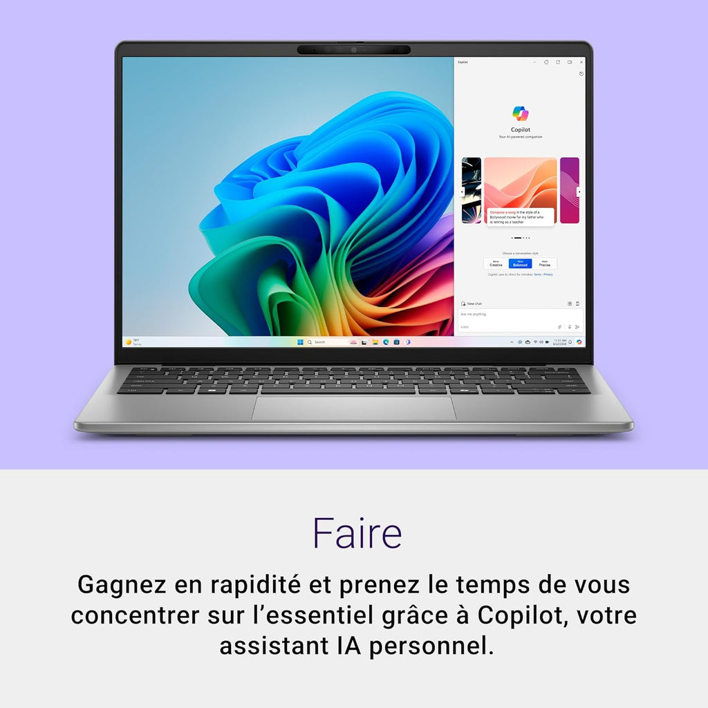 Dell Inspiron 14 (5441) Copilot+ PC portátil, pantalla de 14" FHD+ 60 Hz, Snapdragon X Plus, 16 GB de RAM, 512 GB SSD, Qualcomm Adreno, Windows 11 Home, teclado retroiluminado AZERTY - Gris Titanio