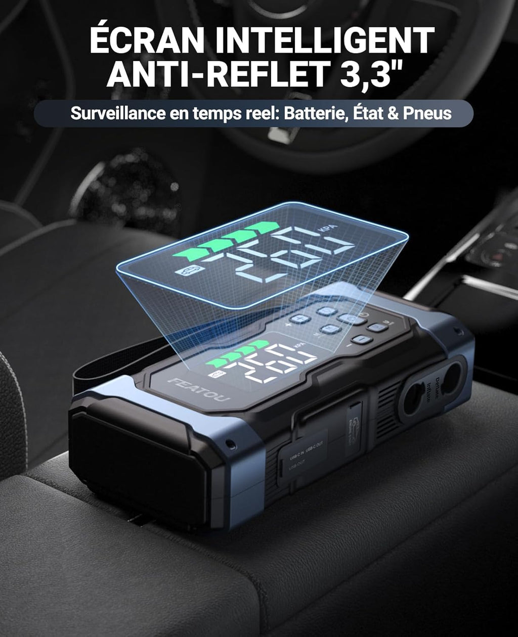Arrancador de batería de coche 7000A con inflador, cargador arrancador para todos los motores de gasolina y diésel de 12L, carga rápida de 30 W, arrancador portátil con compresor de 12V