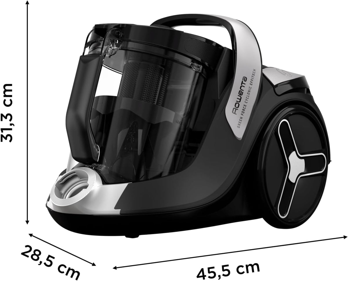 Aspiradora sin bolsa Rowenta, Motor de consumo ultra bajo, Ecodiseño, Sistema de filtración de alta eficiencia, Ultra silenciosa, Fabricada en Francia, Green Force Cyclonic Effitech+ RO7C66EA