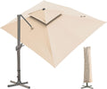 LKINBO Sombrilla rectangular de 300 x 400 cm con soporte y manivela, sombrilla de jardín grande tipo voladizo, giratoria 360°, resistente al viento, impermeable, para patio, terraza y exteriores, caqui