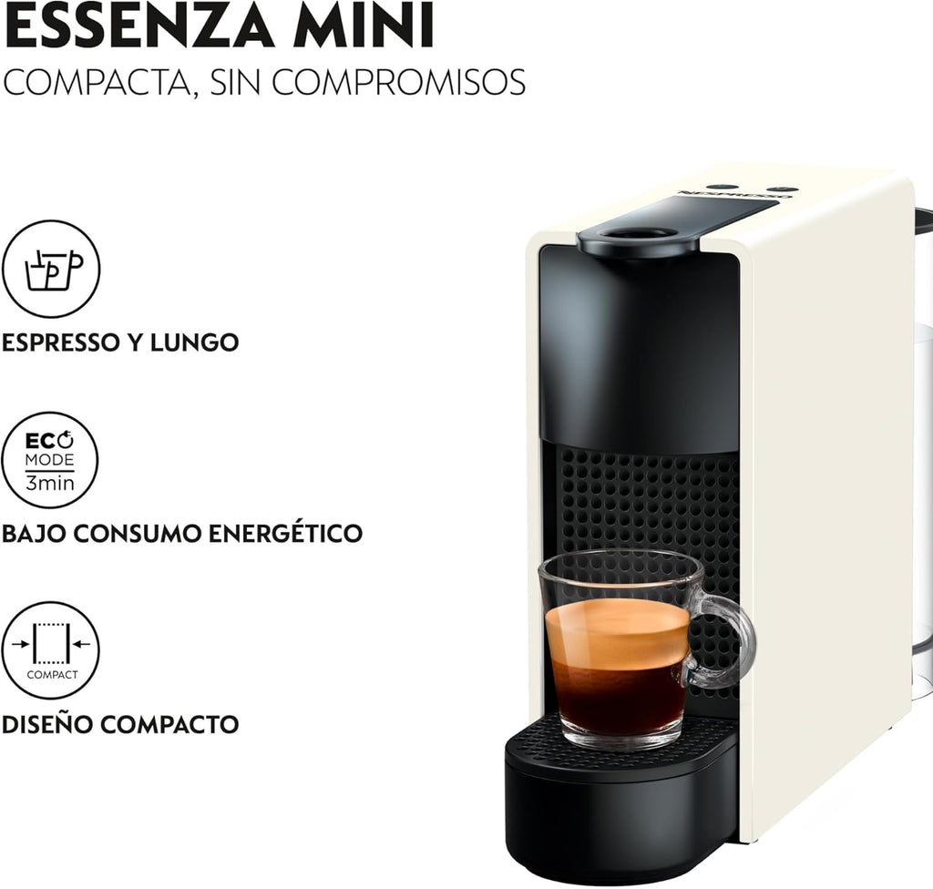 Nespresso Krups Essenza Mini XN1101 - Cafetera monodosis de cápsulas Nespresso, compacta, 19 bares, apagado automático, color blanco (Pack de cápsulas de bienvenida incluido)