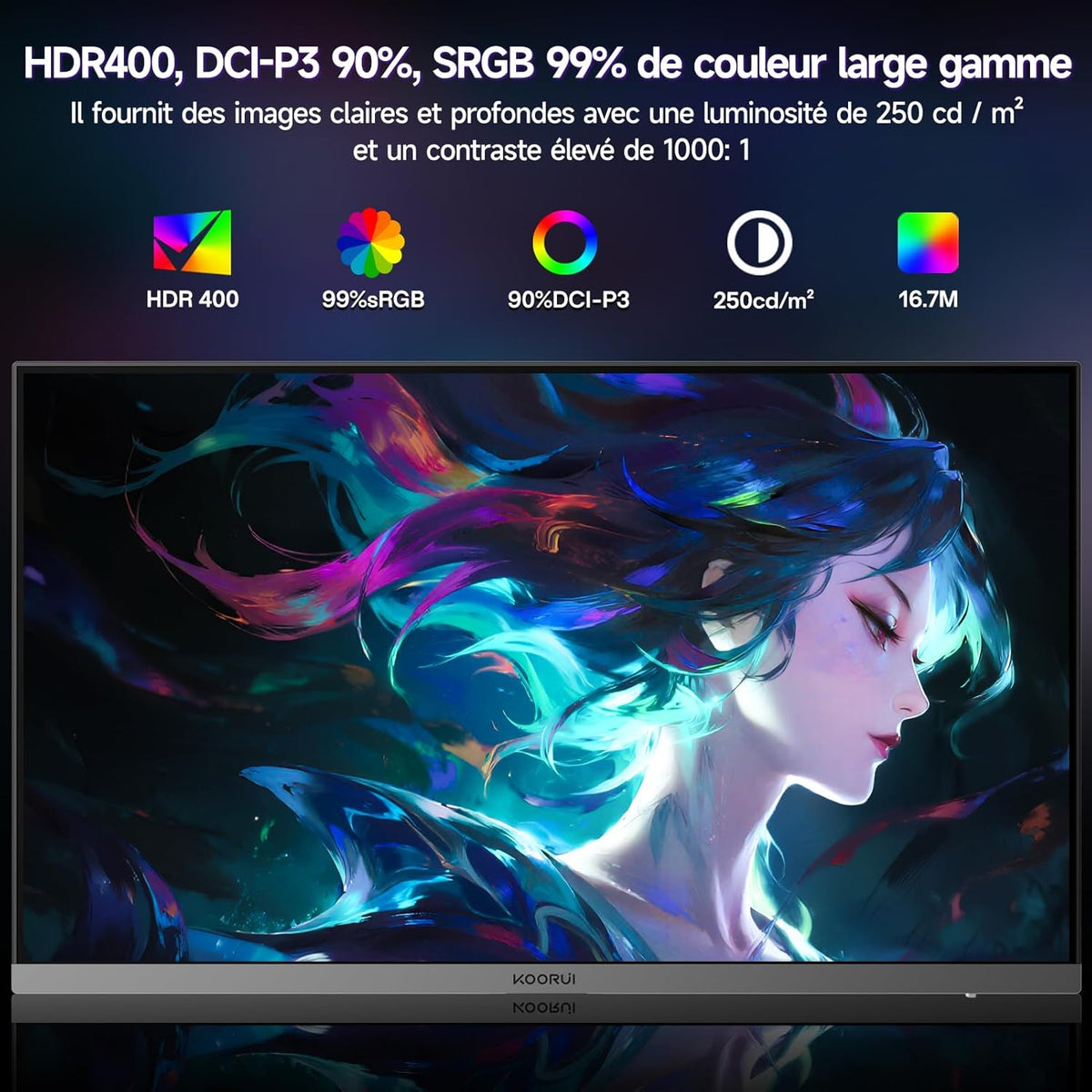 Monitor Gaming KOORUI de 24,5 pulgadas, pantalla Full HD 240 Hz, panel IPS Rapid 1920 x 1080, OC hasta 260 Hz, DisplayPort 1.4 y HDMI 2.0, cable HDMI 2.0, HDR400, Negro