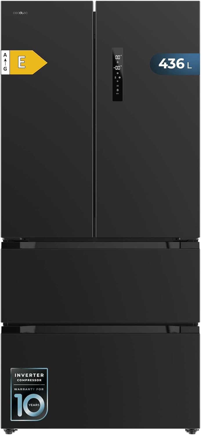 Frigorífico congelador de puerta francesa Cecotec Bolero CoolMarket FD 436 Dark E. 436 L, Total No Frost, Multi Airflow y compresor inverter para ahorro energético.