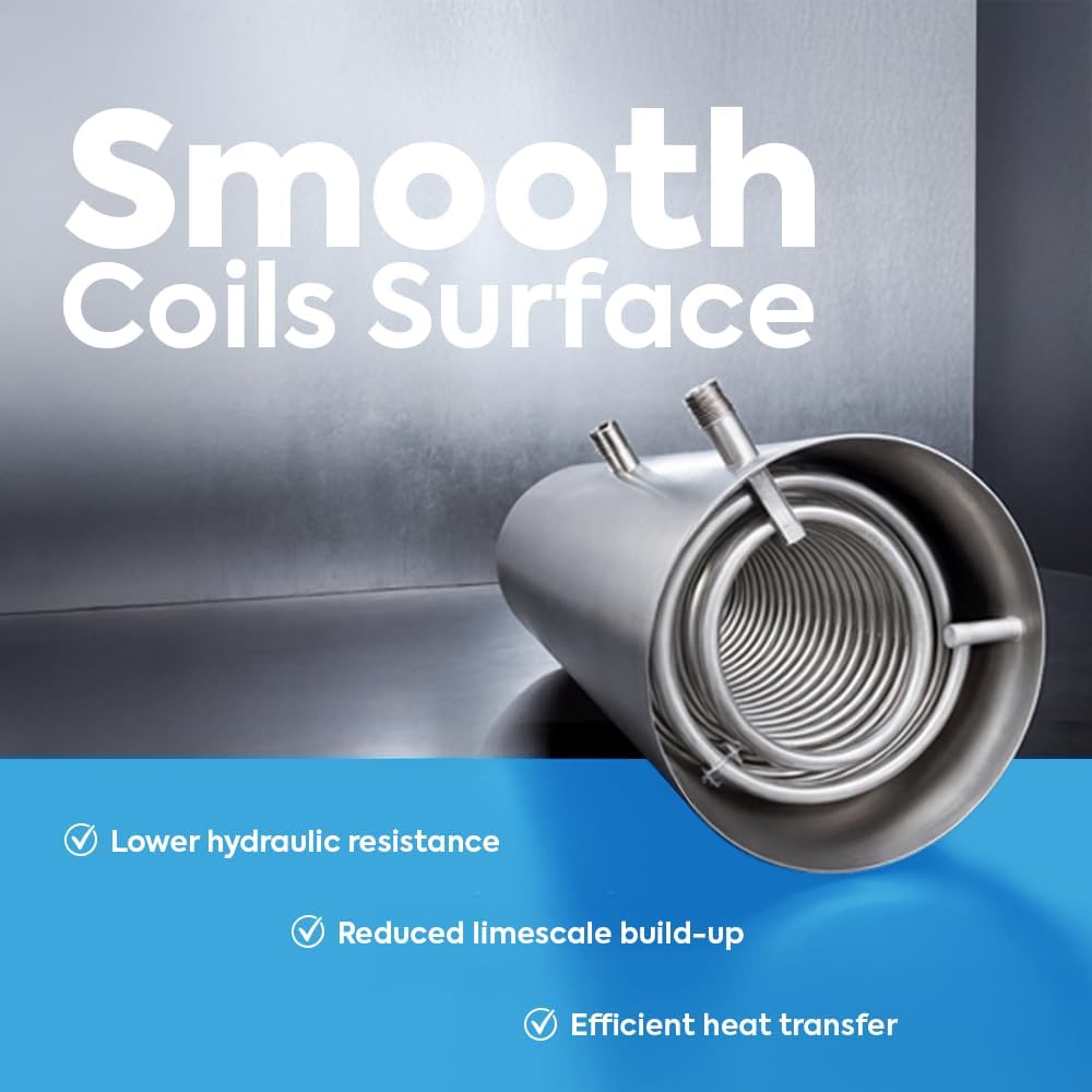 TECHGLOBE - Acumulador de agua sanitaria con 2 intercambiadores de calor (1,8 + 3,1 m²) - Fabricado completamente en acero inoxidable - Acumulador de agua caliente eficiente energéticamente - con aislamiento de 50 mm (300 L)