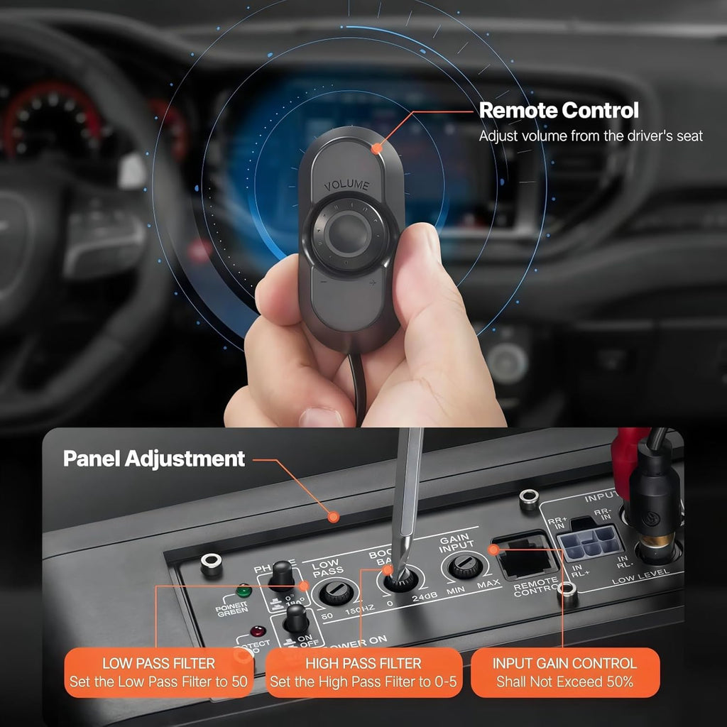 TKOWQM Subwoofer para coche, subwoofer activo de 10 pulgadas y 800 W ultraplano para debajo del asiento, amplificador de audio integrado para coche/camión con luz ambiental LED azul