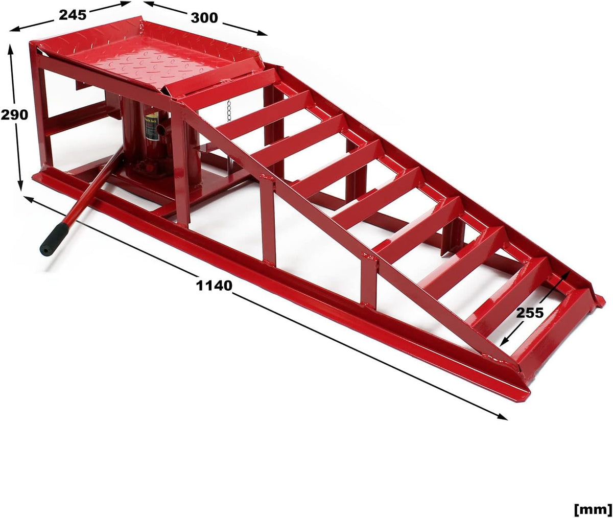 Wiltec Juego de 2 rampas para coche – con gato hidráulico de 2000 kg – Altura ajustable – Rampas de carga para mantenimiento e inspección de automóviles en garaje y reparación