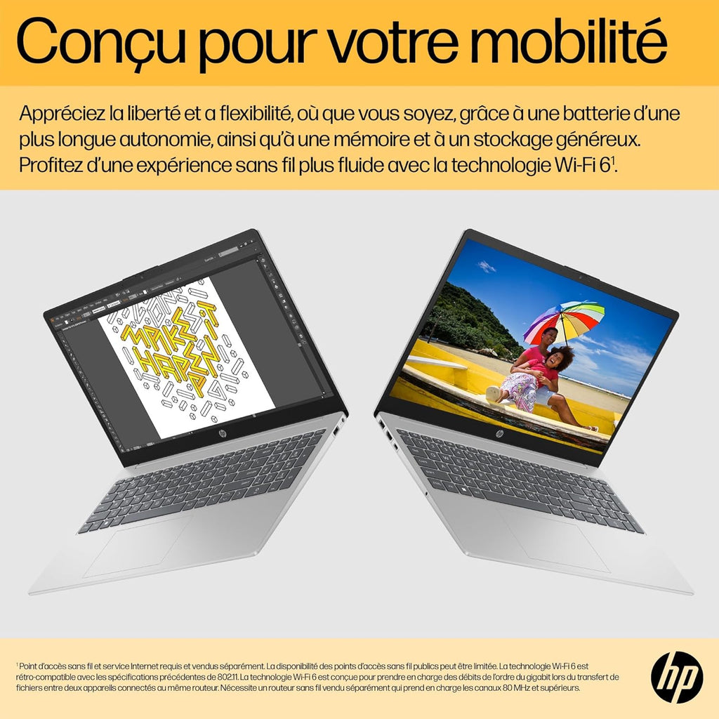 Ordenador portátil HP 15-fc0006sf de 15,6" FHD (AMD Ryzen 5 7520U, 8 GB de RAM, SSD de 256 GB, gráficos AMD Radeon, Windows 11), portátil plateado, teclado AZERTY