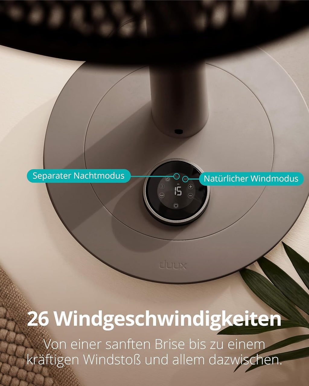 Ventilador de pie silencioso Duux Whisper 2 - Motor CC eficiente con 26 velocidades - Ventilador de altura regulable (73-95 cm) - Oscilación horizontal y vertical - Blanco