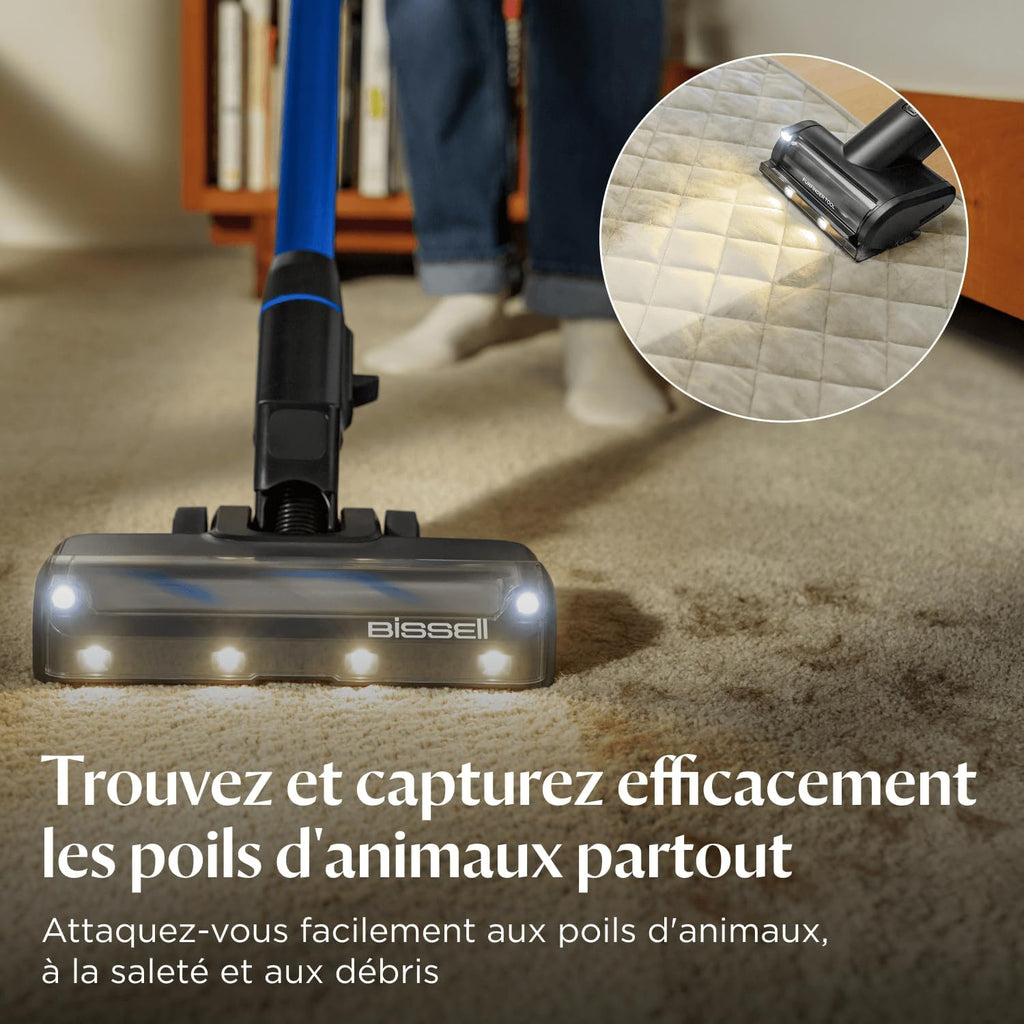 Bissell PowerClean FurFinder, Aspiradora Escoba sin Cable, Motor 200W, Iluminación FurFinder, Cepillo Anti-enredos, Aspiradora sin Cable, Autoportante, Filtro HEPA, Batería Extraíble de 2000 mAh, 40 min, 4089N