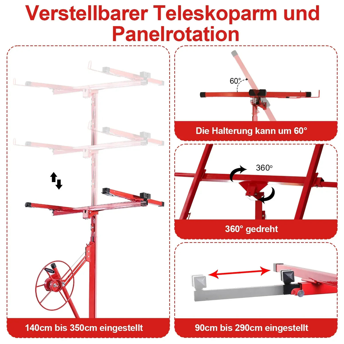 Elevador de paneles Sonnewelt, capacidad de carga de 68 kg, plegable, altura ajustable de 140 cm a 350 cm