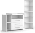 Juego de habitación infantil Vicco Oskar, blanco, 2 piezas, con cambiador y estante para juguetes, convertible en cómoda normal tras retirar el cambiador