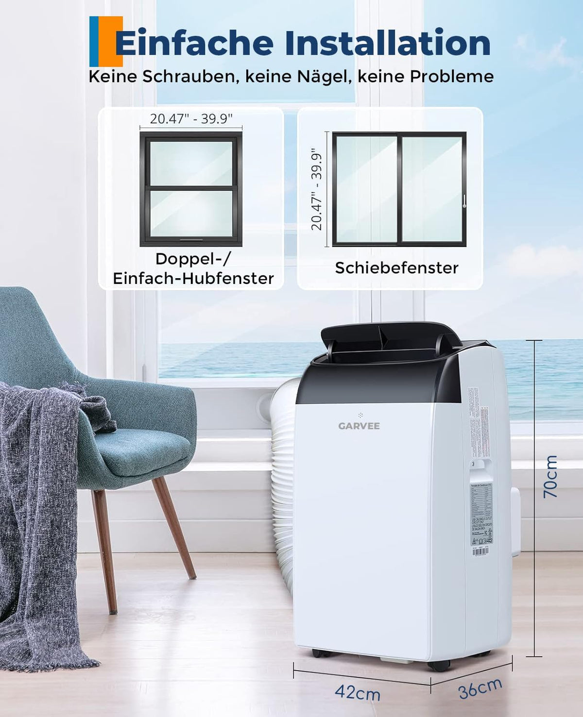 Aire acondicionado portátil Garvee de 10000 BTU, unidad 4 en 1 con refrigeración, deshumidificación y ventilación, funcionamiento silencioso