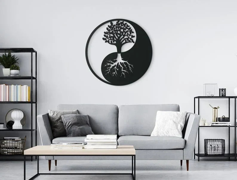 Decoración de pared redonda de madera en 3D Yin Yang | Decoración para el hogar espiritual
