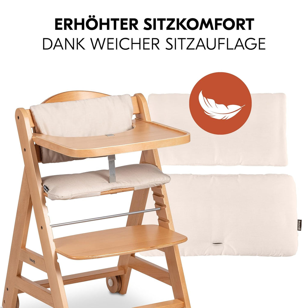 Hauck Trona Beta+ Newborn Set Eco Bouncer - Trona de madera evolutiva para bebés desde el nacimiento, incluye accesorio para recién nacidos, cojín de asiento y bandeja - Gris oscuro