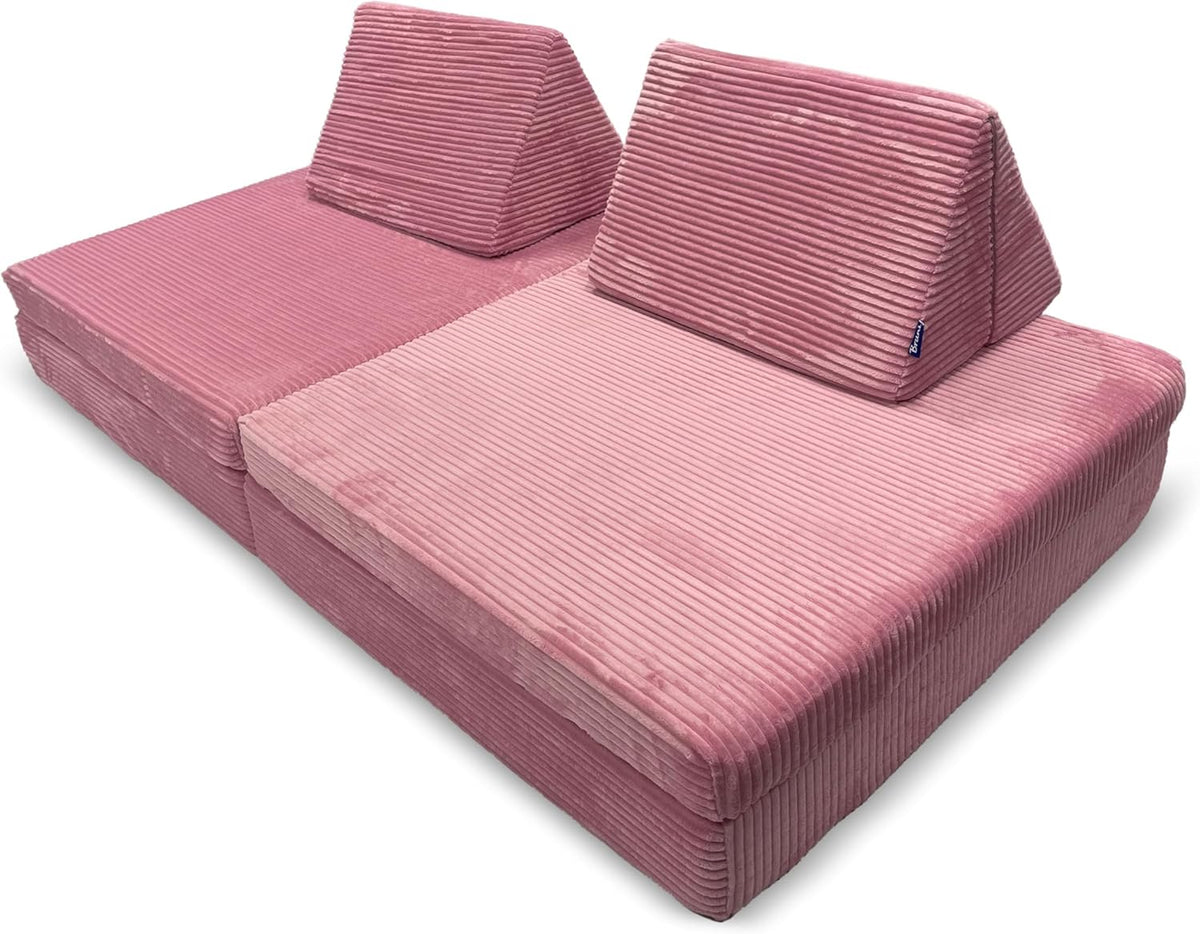 Sofá de juegos Bruni de pana para niños en color rosa: sofá XXL grande para la habitación infantil, sofá cama con funda de pana suave extraíble, diseñado en Austria