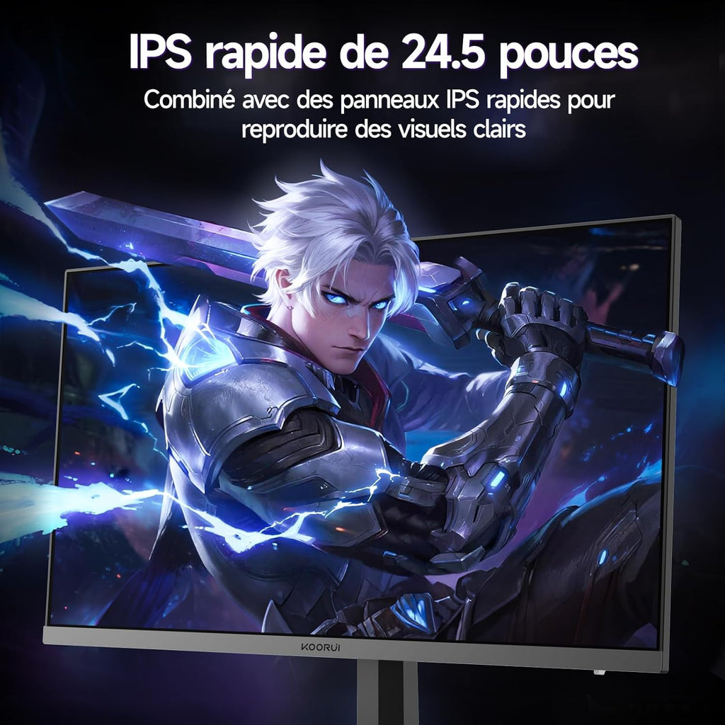 Monitor Gaming KOORUI de 24,5 pulgadas, pantalla Full HD 240 Hz, panel IPS Rapid 1920 x 1080, OC hasta 260 Hz, DisplayPort 1.4 y HDMI 2.0, cable HDMI 2.0, HDR400, Negro