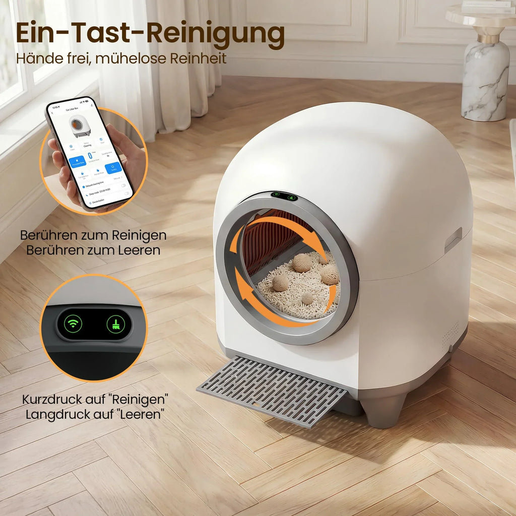 Arenero automático para gatos Devoko de 90L, autolimpiable, para familias con varios gatos, control por aplicación, seguridad múltiple, sistema desodorante