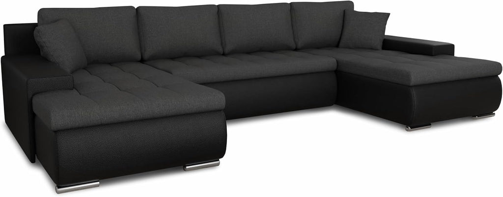 Sofnet conjunto de sofá en forma de U Faris con función de dormir - sofá, sofá cama con arcón, conjunto de sofá con función cama, sofá grande, sofá cama (negro + grafito (Madryt 1100 + Inari 94))