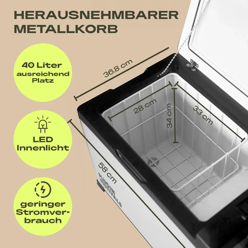 Nevera portátil de compresor PIF-IC40 de 40 litros, 12V/230V, con control por aplicación, regulación de temperatura y luz LED para camping y coche