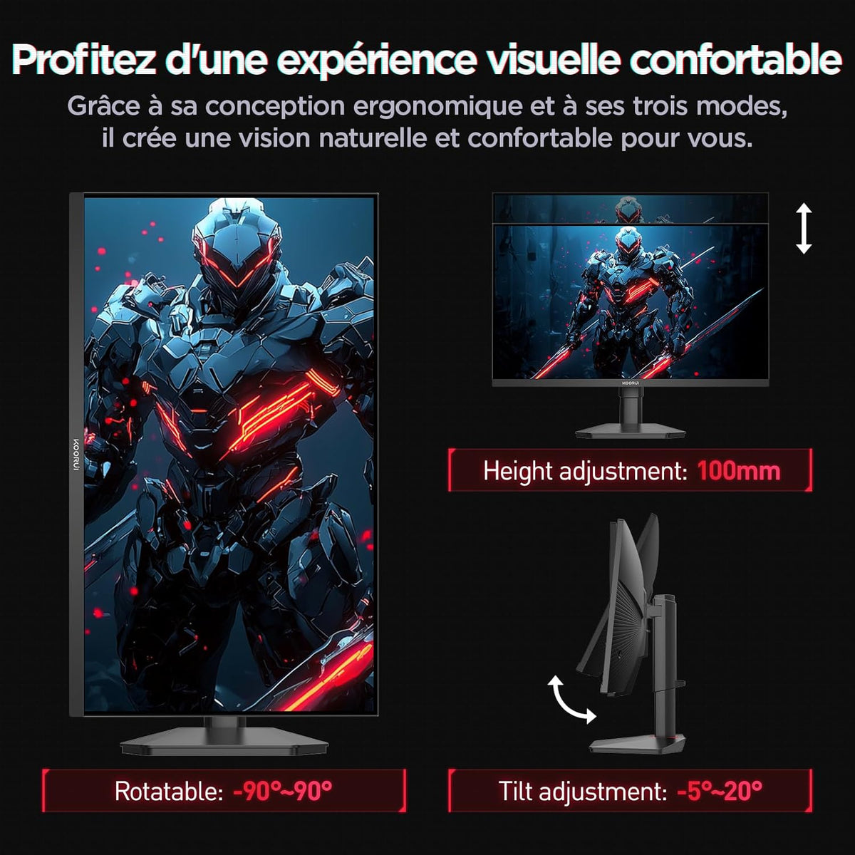 Monitor gaming KOORUI G2722P de 27 pulgadas, 200Hz, Fast IPS, QHD 1440p, 1ms, HDR 400, Adaptive Sync, VESA 75x75mm, HDMI 2.0/DP1.4, ajuste de altura