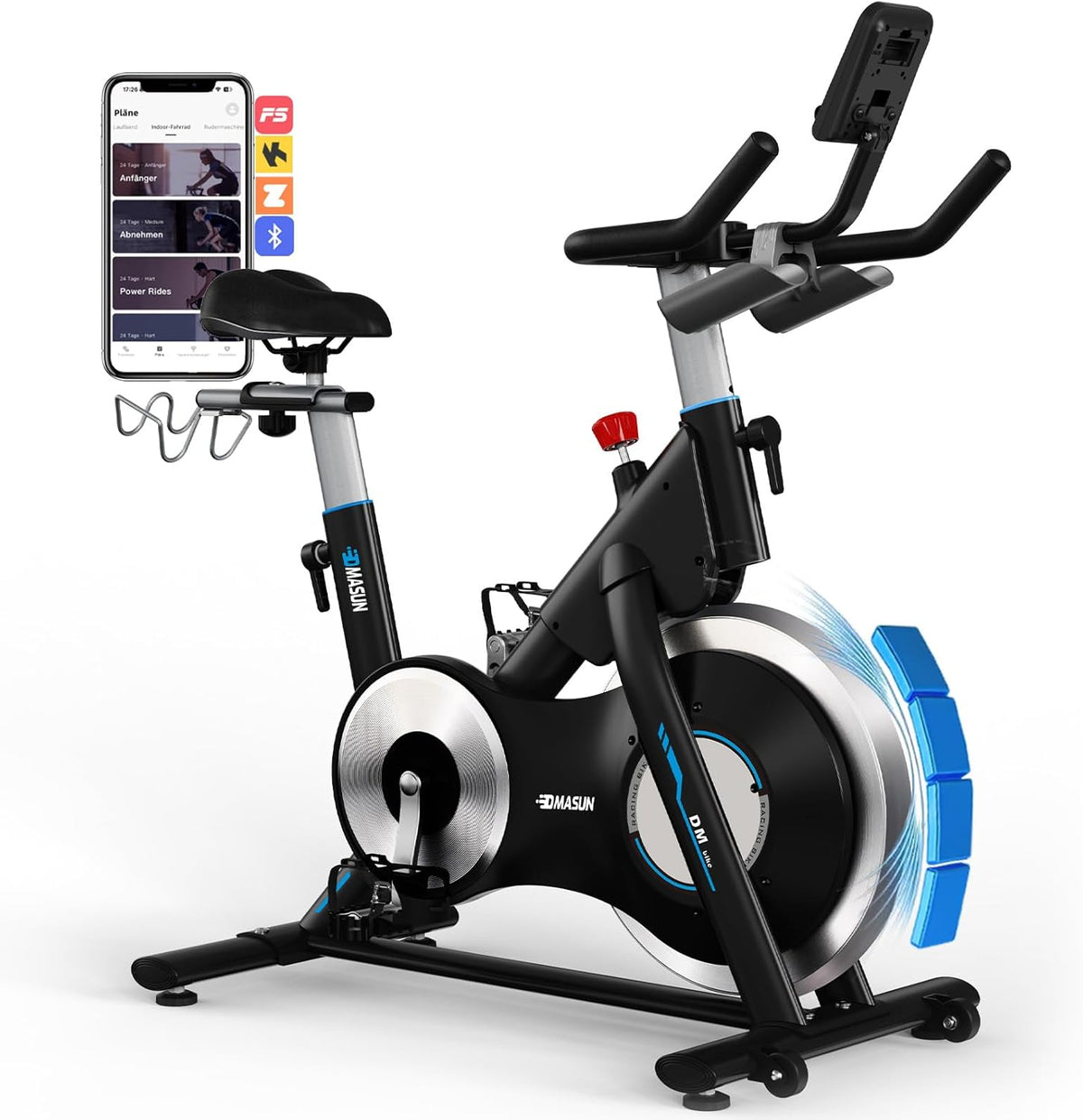 Bicicleta Estática, DMASUN Bicicleta Estática con Resistencia Magnética Reforzada, Volante de Inercia Pesado, Bicicleta Estática Ultra Silenciosa con Soporte para Mancuernas, Asiento Cómodo, Capacidad 180KG