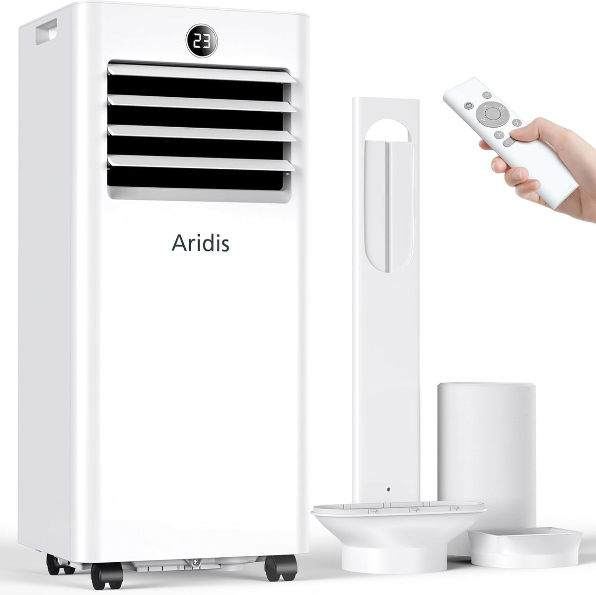 Aire acondicionado portátil 9000 BTU, 4 en 1 - Pantalla LED y control remoto, aire acondicionado móvil silencioso con kit de montaje para ventana, climatizador con tubo de escape, para habitaciones de hasta 88 m³ (33 m²)