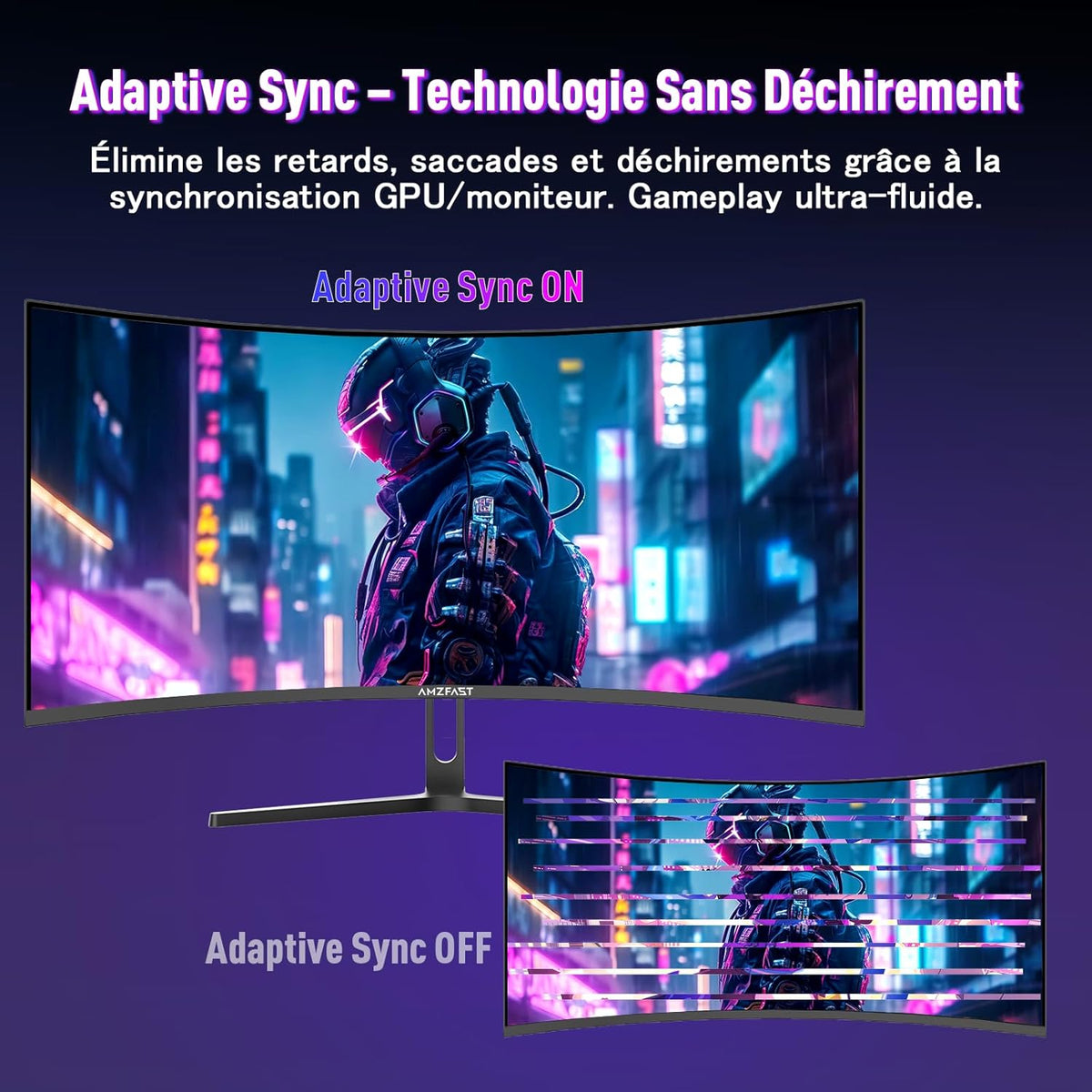 Monitor Gaming Curvo Amzfast de 34 pulgadas, 240Hz, UWQHD 3440x1440 (21:9), 1 ms MPRT, Eyes Care, sRGB 130%, Adaptive Sync, HDR, HDMI 2.1 * 2, DP 1.4 * 2, VESA 75x75, PIP/PBP, AMZG34C5QPro