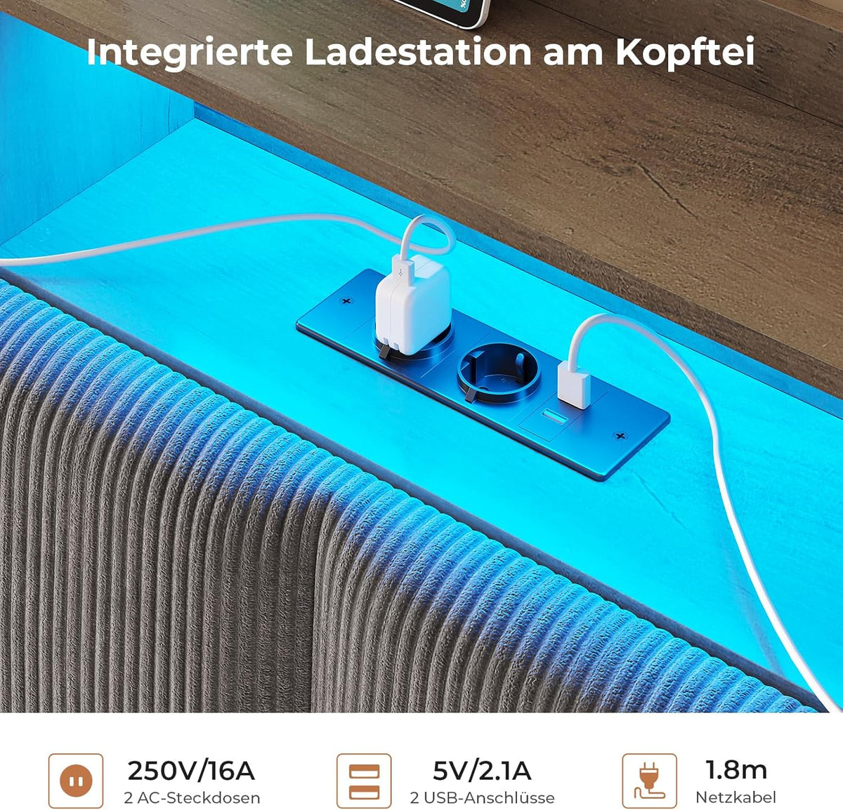 AOGLLATI Cama 90x200 con almacenamiento hidráulico, cama juvenil 90x200 con iluminación LED y estación de carga, cama tapizada individual, cama infantil con cabecero con almacenamiento, sin colchón (gris oscuro, 90x200 cm)