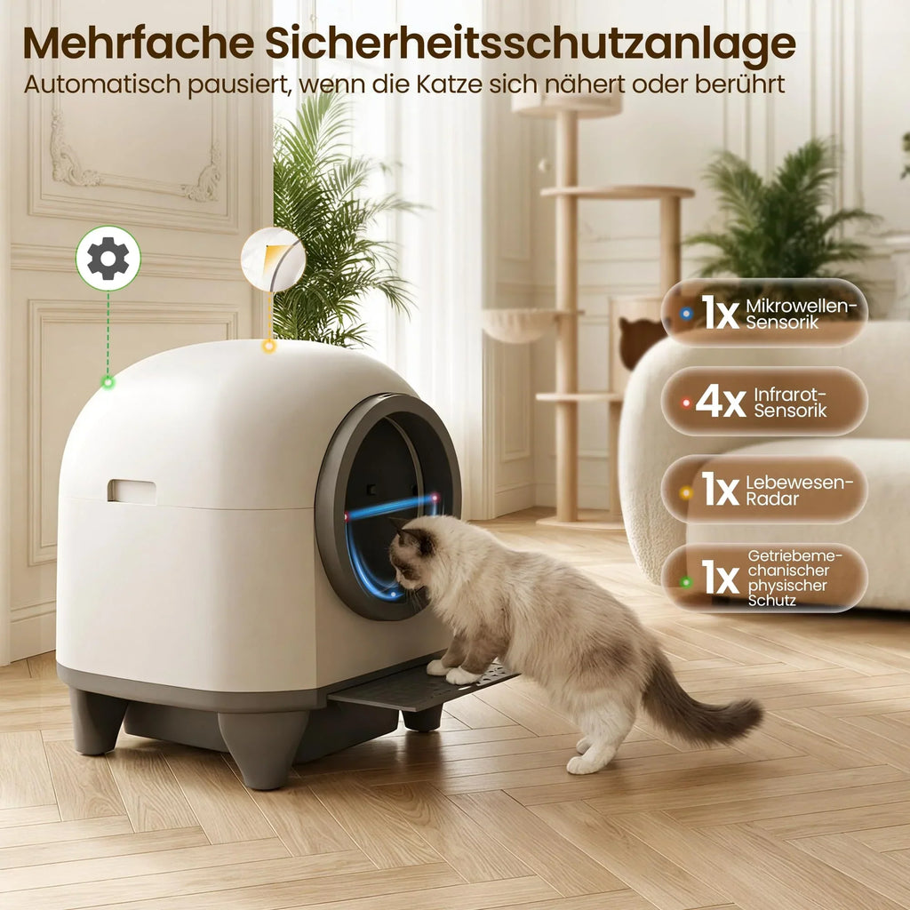 Arenero automático para gatos Devoko de 90L, autolimpiable, para familias con varios gatos, control por aplicación, seguridad múltiple, sistema desodorante
